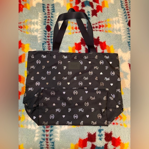 PINK by VICTORIA’S SECRET black and silver tote bag - Picture 1 of 5